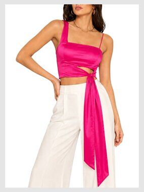 Free People Mila Crop Top Pink Satin Asymmetric Side Tie S